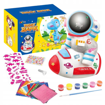 Skarbonka Dzieci Astronauta Duży Zestaw Kreatywny Figurka Farbki Naklejki