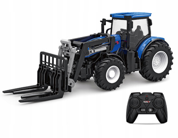 Zdalnie Sterowany Duży Niebieski Traktor z Widłami Zabawka Mały Rolnik