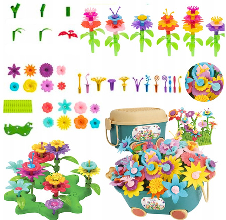 Zestaw Klocki Konstrukcyjne Kwiatki Rośliny Ogród 102el Kuferek Ogrodnik