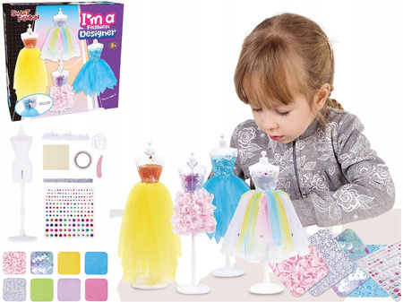 ZESTAW PROJEKTANTKA MODY STUDIO SZYCIA SUKIENEK MANEKIN UBRANKA AKCESORIA