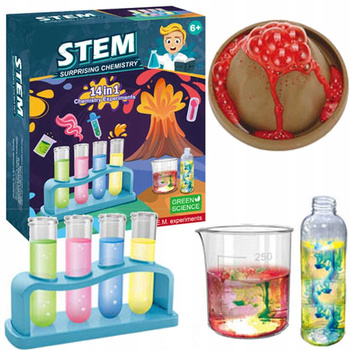Zestaw Edukacyjny 14 Eksperymentów Mały Chemik Wulkan Nauka Zabawa Wybuch