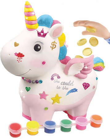 JEDNOROŻEC SKARBONKA STOJĄCA DLA DZIECI KREATYWNY FIGURKA FARBKI NAKLEJKI