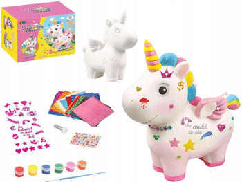 JEDNOROŻEC SKARBONKA STOJĄCA DLA DZIECI KREATYWNY FIGURKA FARBKI NAKLEJKI