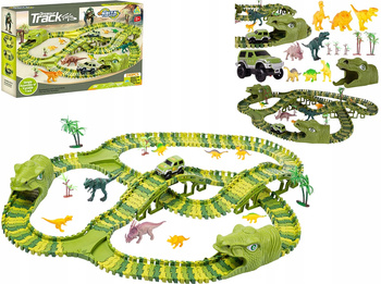 TOR WYŚCIGOWY SAMOCHODOWY PARK DINOZAURÓW TUNELE AUTKO FIGURKI DINO 240el