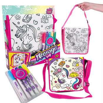 Torebka do Malowania Różowa Pisaki Mazaki Zestaw Artystyczny Jednorożec