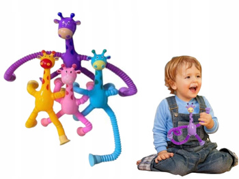ZESTAW 4 ŻYRAFY ŚWIECĄCE SENSORYCZNA ROZCIĄGLIWE RURKI PRZYSSAWKI DZIECI
