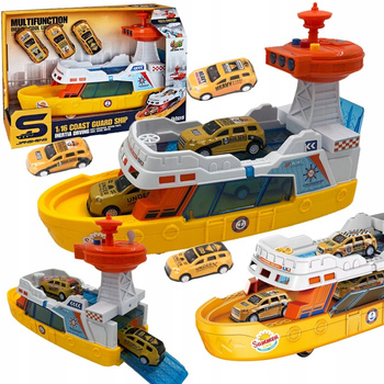 Policyjny Statek Efekty Światło Dźwięk Zestaw z Samochodzikami Pomarańczowy