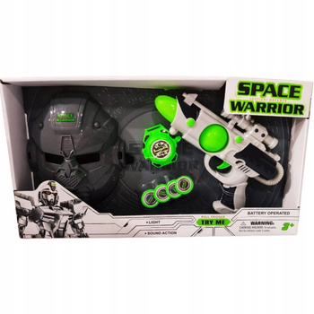 DUŻY ZESTAW KOSMICZNY WOJSKOWY PISTOLET MASKA HEŁM LED ŚWIATŁO ZABAWA WOJSK