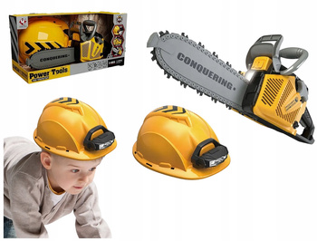 Piła Łańcuchowa Spalinowa dla Dzieci Kask Latarka Zestaw Majsterkowicza