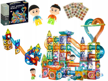 Klocki Magnetyczne Konstrukcyjne Tor Kulkowy Edukacyjne Świecący LED 202el