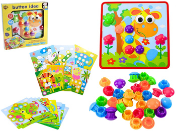 UKŁADANKA GUZIKI MOZAIKA EDUKACYJNA KREATYWNA ZWIERZĘTA TRENING ŻYWE KOLORY