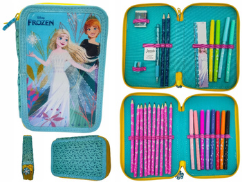 Piórnik Dwukomorowy Szkolny FROZEN Z Wyposażeniem Dla Ucznia Niebieski