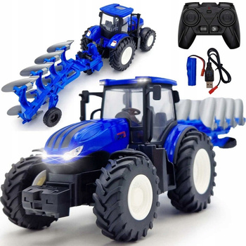Zdalnie Sterowany Niebieski Traktor z Pługiem Zabawka dla Małych Rolników