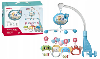 Karuzelka Niebieska do łóżeczka z Projektorem Muzyką Pilotem Pozytywka