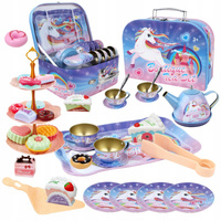 Metalowy Zestaw do Herbaty Dzbanek Filiżanki Tacka Słodycze Komplet Walizka