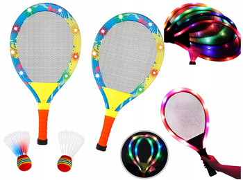 Świecący Zestaw do Gry w Badmintona Dwie Rakietki i Lotki LED Tenis Paletki